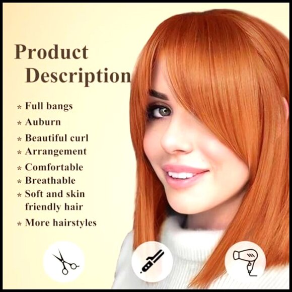 Shoulder Length Synthetic Wig with Curtain Bangs Heat Resistant Natural Look main image 7